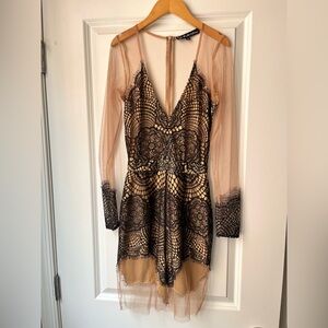 For Love And Lemons Black and Tan Mini Dress